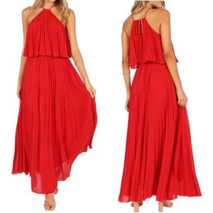 Pedal & Pup Red Gia Pleated Maxi Dress size Medium